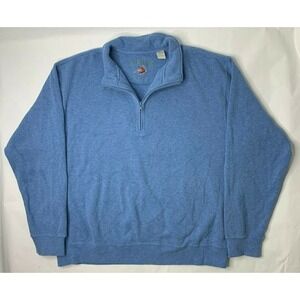 Orvis Mens XL 1/2‎ Zip Sweater Jacket Blue Long Sleeve Pull Over Cotton